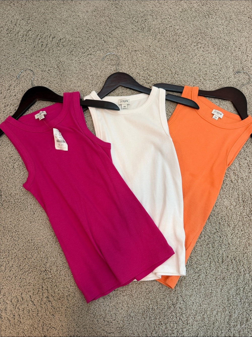 J. Crew Ribbed Tank Trio - Magenta, White, Orange